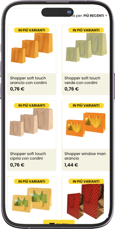 Immagine della pagina dei prodotti del sito e-commerce Incartare, mostrando una selezione di articoli