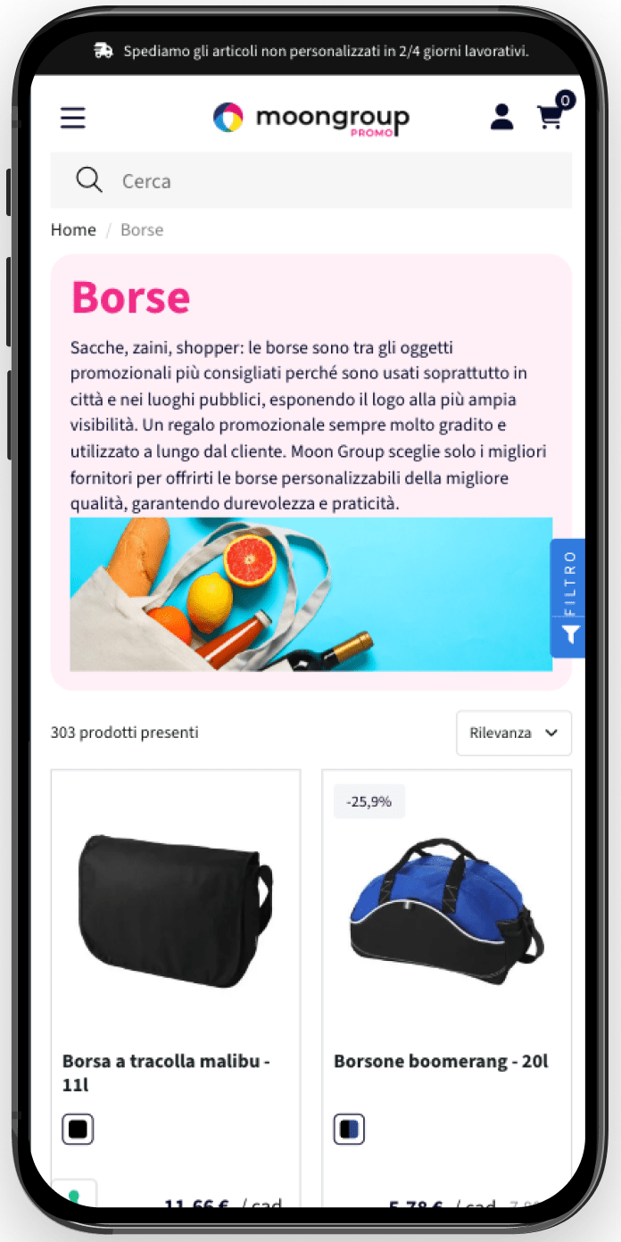 Immagine della pagina Prodotti del sito web di MoonGroup