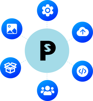 Arte vettoriale per rappresentare il sito web Prestashop e tutti i moduli e plugin personalizzati per e-commerce