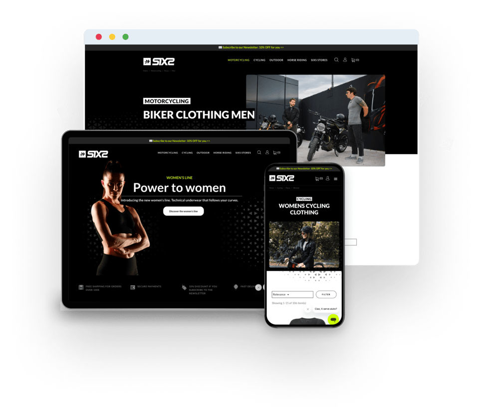 sito web di SIXS visualizzato su desktop, iPad e formato mobile