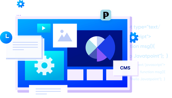 Arte vettoriale che rappresenta sito web Prestashop Enterprise, con elementi di design e funzionalità e-commerce