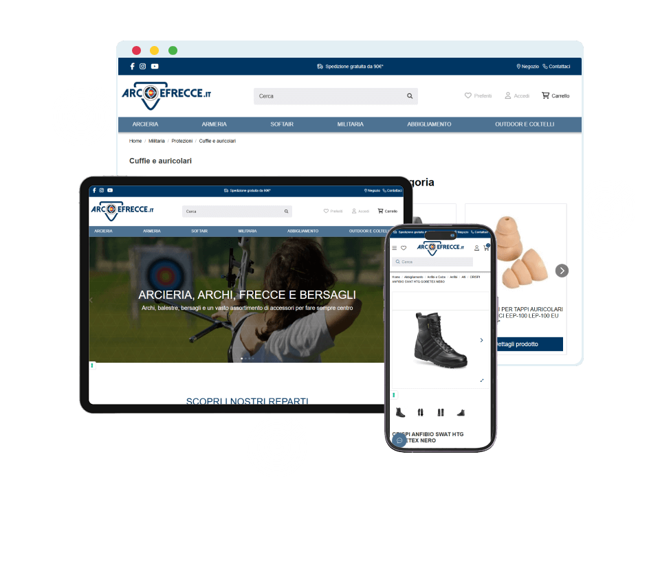 Sitoweb arcoefrecce visualizzazione dekstop tablet e telefono