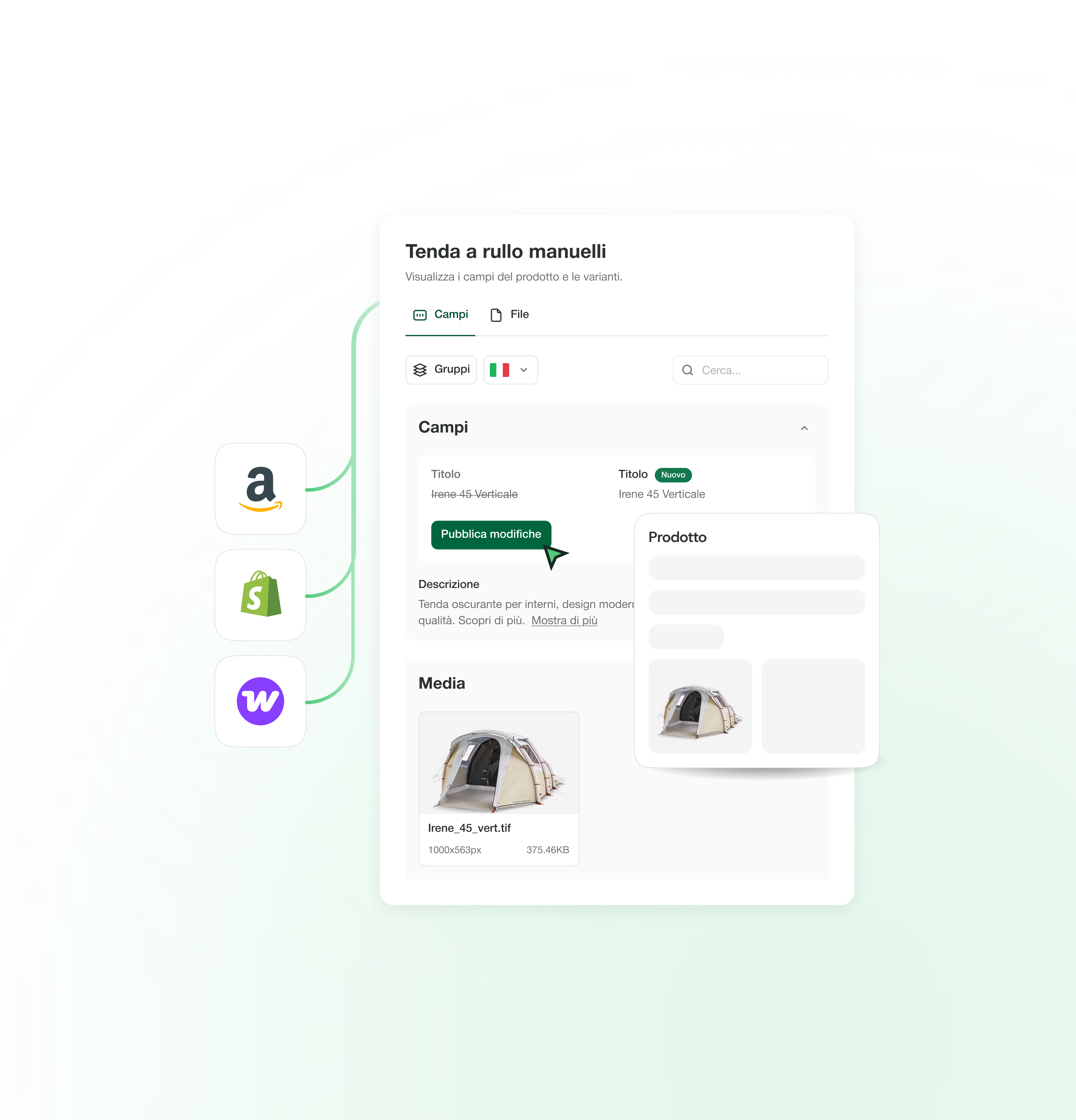 Scheda prodotto in On Page con pubblicazione multicanale