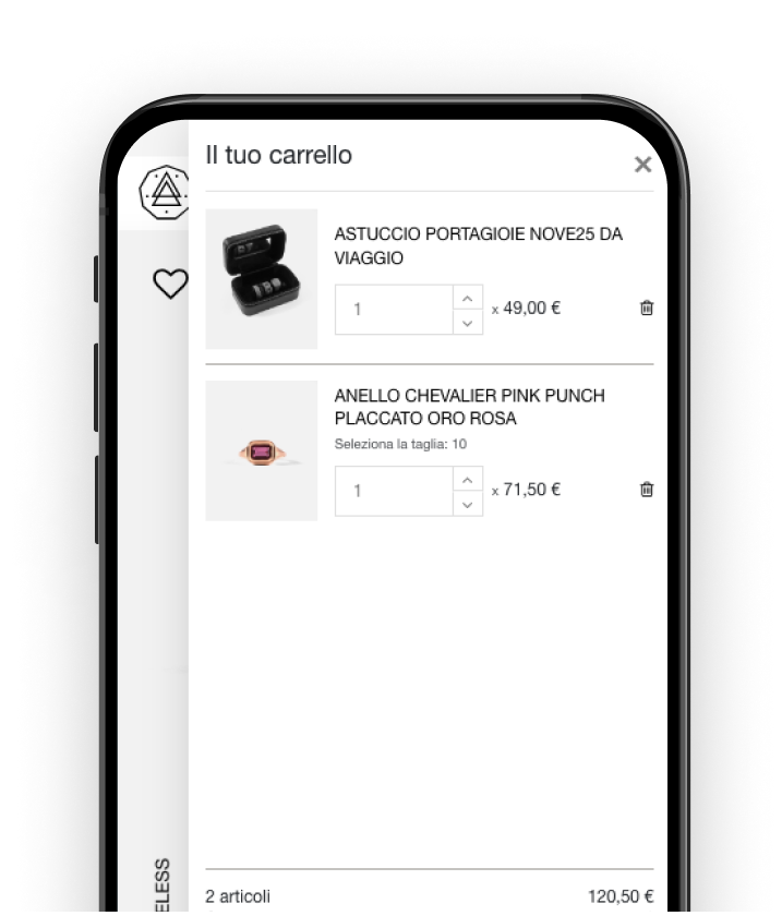 Immagine della pagina di checkout del sito Nove25 visualizzata in formato mobile