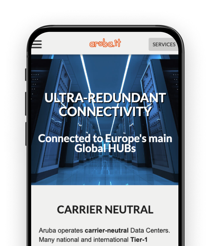 Immagine della pagina dei servizi del sito e-commerce di aruba