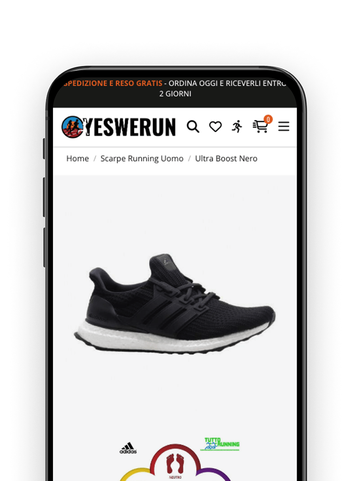 Immagine della pagina prodotto del sito YesWeRun in formato mobile