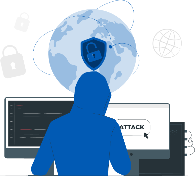 Arte vettoriale che rappresenta Attachi DDoS su Prestashop