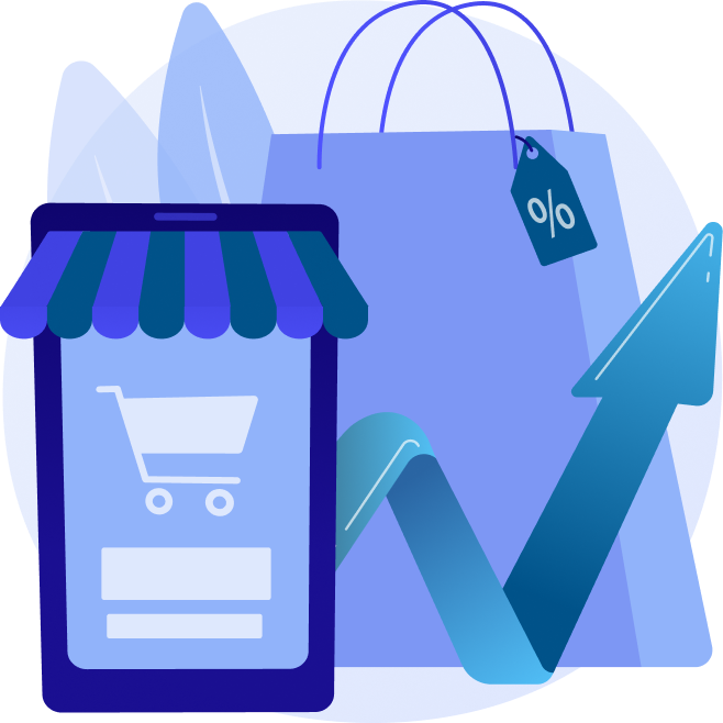 Arte vettoriale che rappresenta un e-commerce con grandi prestazioni.